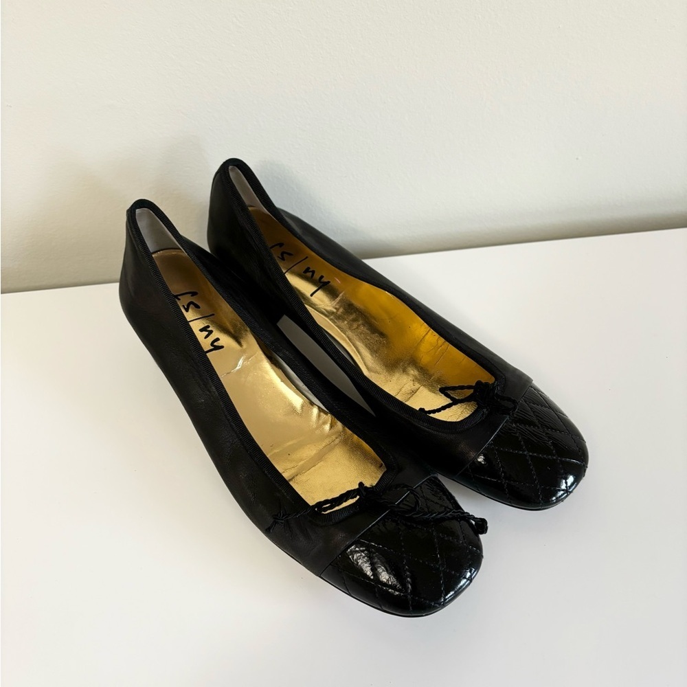 FS/NY Black Quilted Ballet Low Block Heel 9